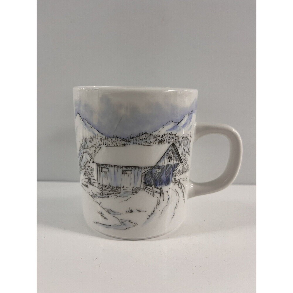 Wintery Landscape Mug - Sketch Style Illustration Of Covered Bridge